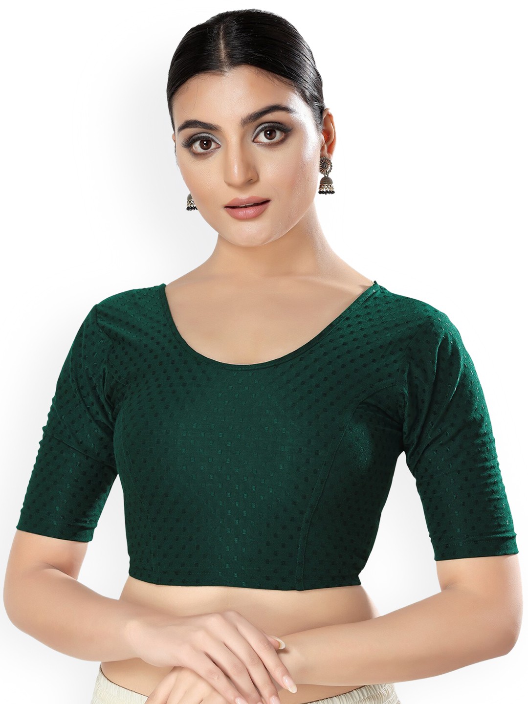 

SALWAR STUDIO Woven Design Cotton Stretchable Saree Blouse, Green