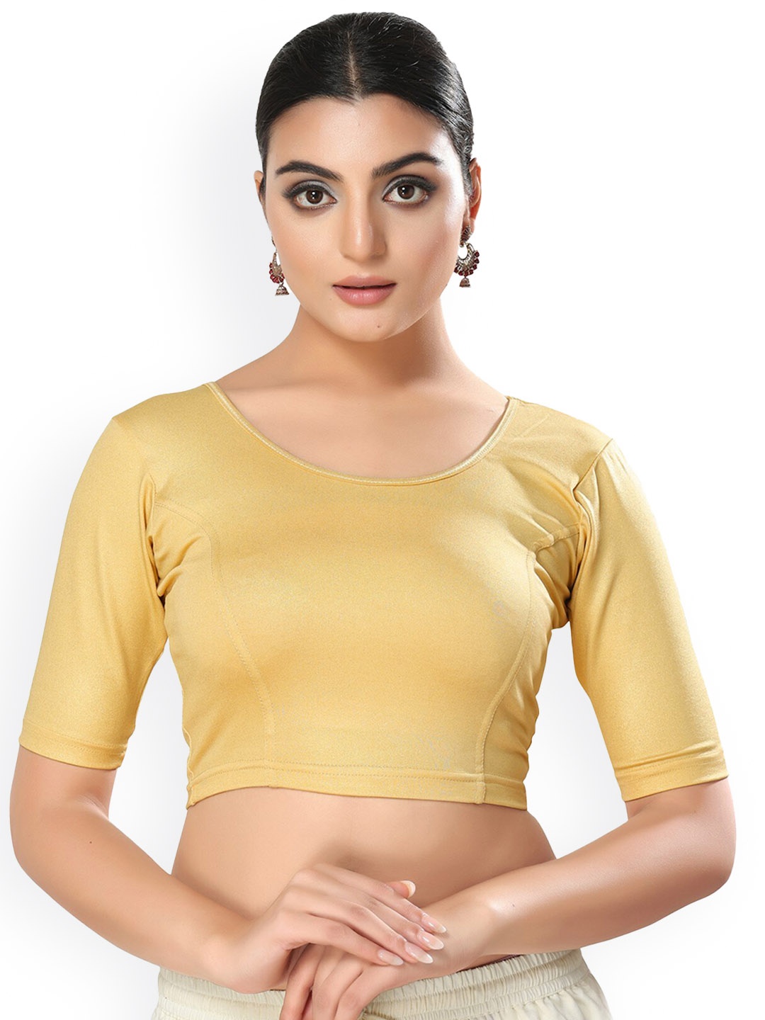

SALWAR STUDIO Round Neck Stretchable Saree Blouse, Gold