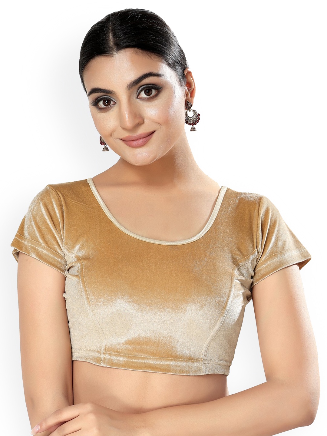 

SALWAR STUDIO Velvet Stretchable Saree Blouse, Gold