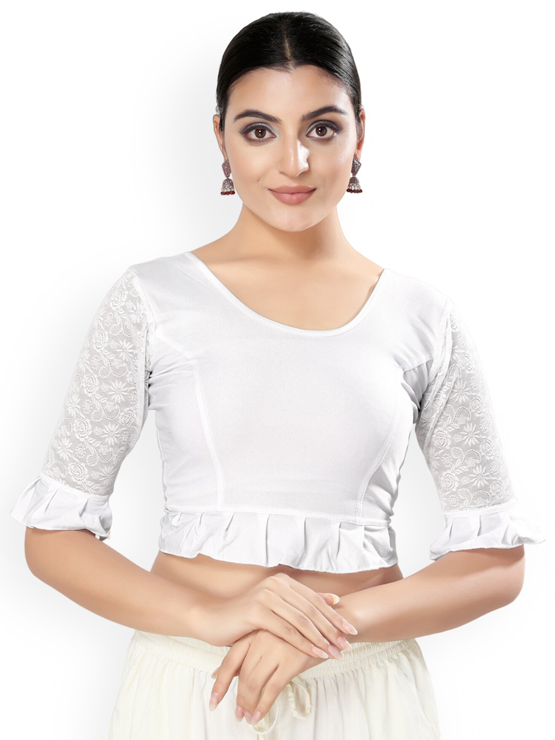 

SALWAR STUDIO Round Neck Stretchable Saree Blouse, Silver