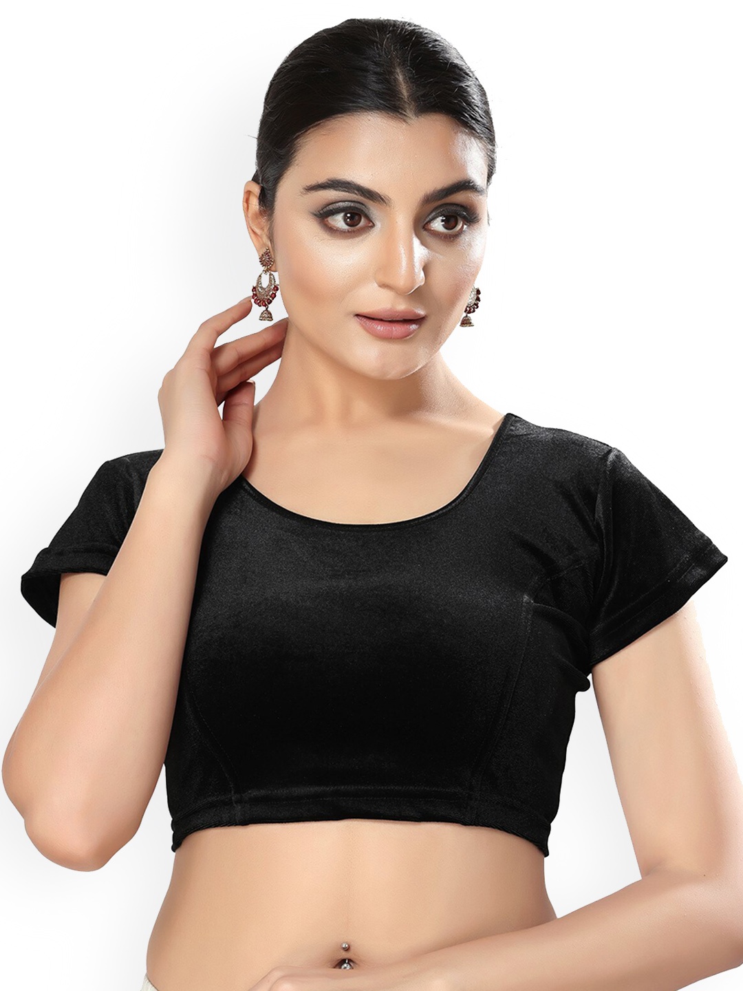 

SALWAR STUDIO Round Neck Stretchable Saree Blouse, Black