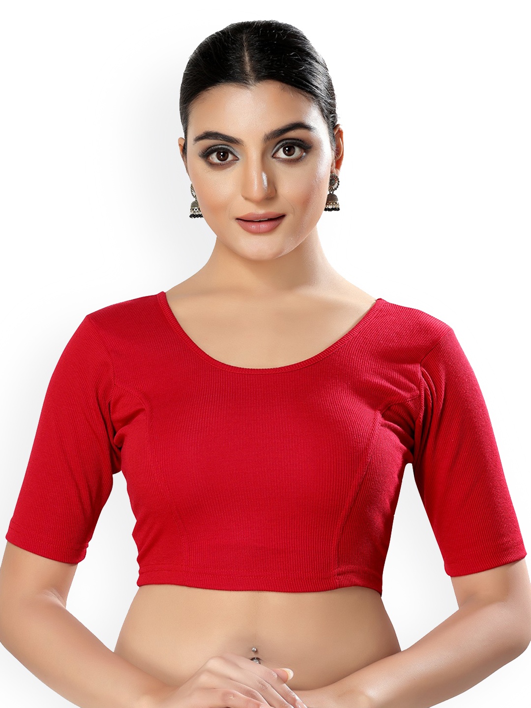 

SALWAR STUDIO Round Neck Stretchable Saree Blouse, Red