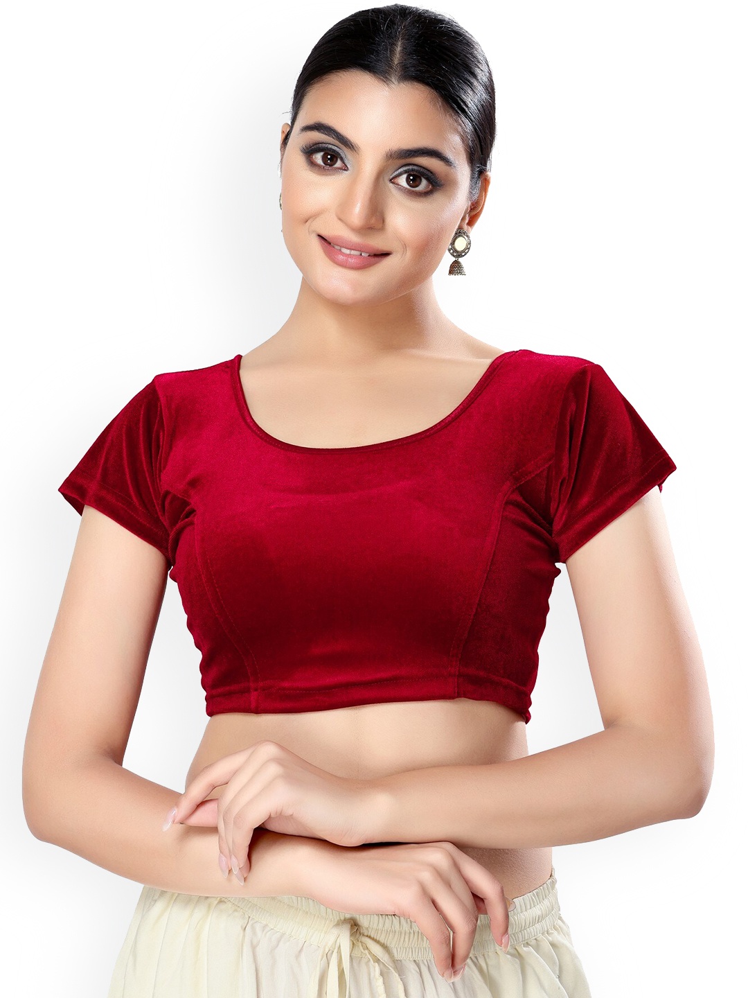 

SALWAR STUDIO Round Neck Stretchable Velvet Saree Blouse, Maroon