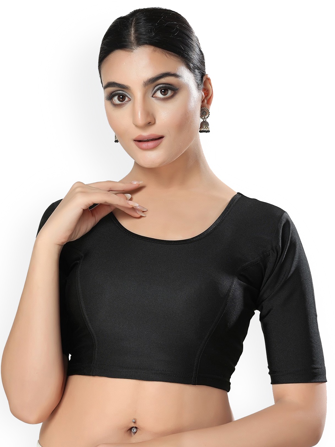 

SALWAR STUDIO Round Neck Stretchable Saree Blouse, Black