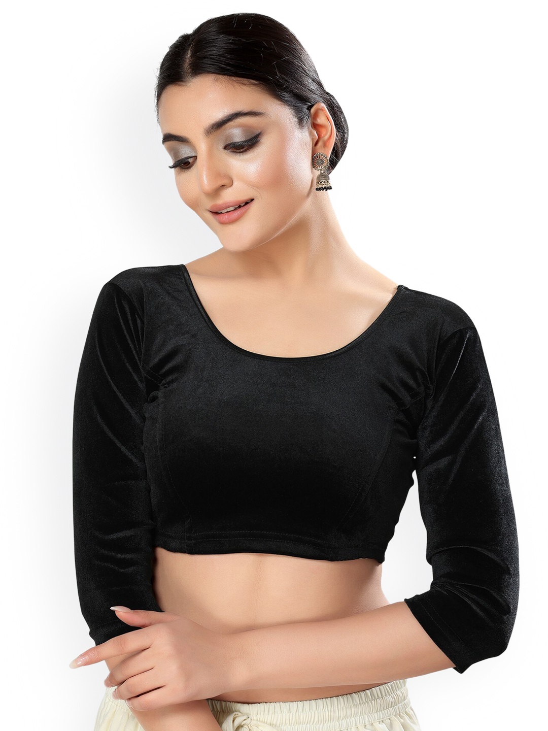 

SALWAR STUDIO Stretchable Velvet Saree Blouse, Black