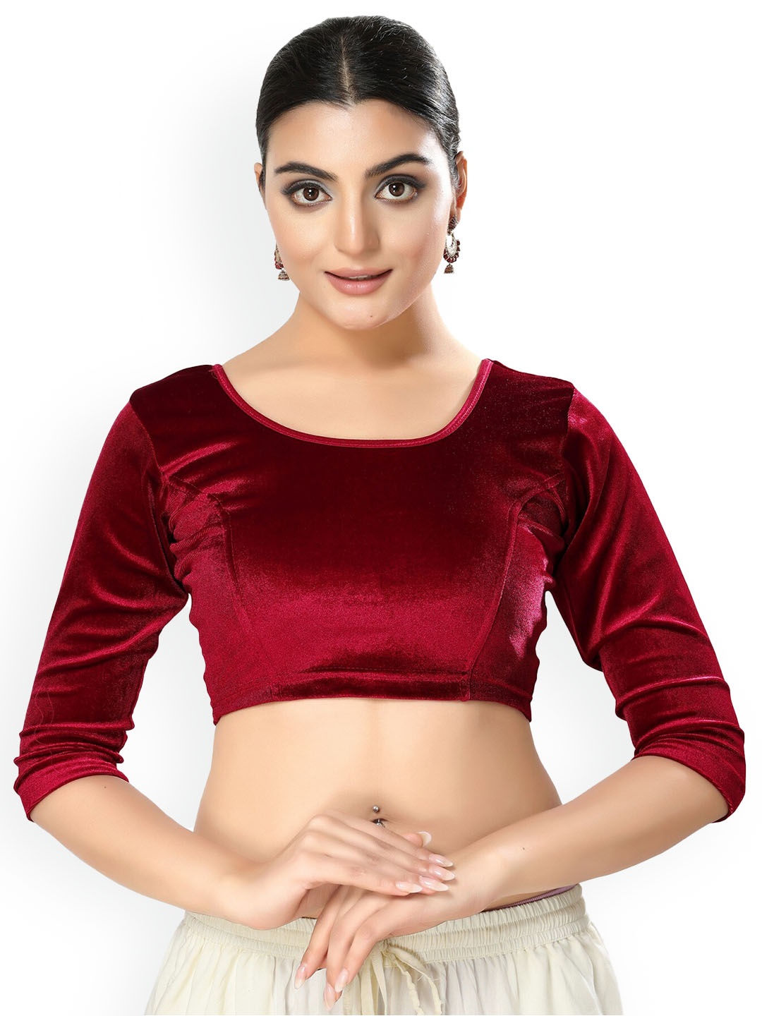 

SALWAR STUDIO Stretchable Velevt Saree Blouse, Maroon