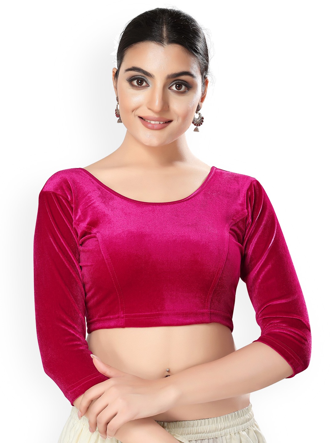 

SALWAR STUDIO Round Neck Stretchable Velvet Saree Blouse, Pink