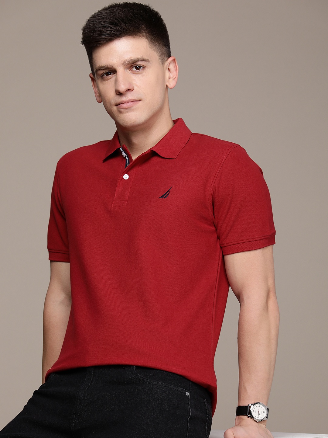 

Nautica Pure Cotton Polo Collar Casual T-shirt, Red