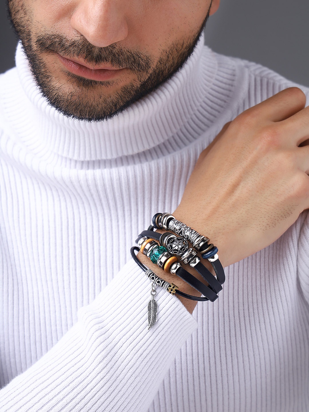 

Bold by Priyaasi Silver-Plated Beaded Brass Multistrand Bracelet
