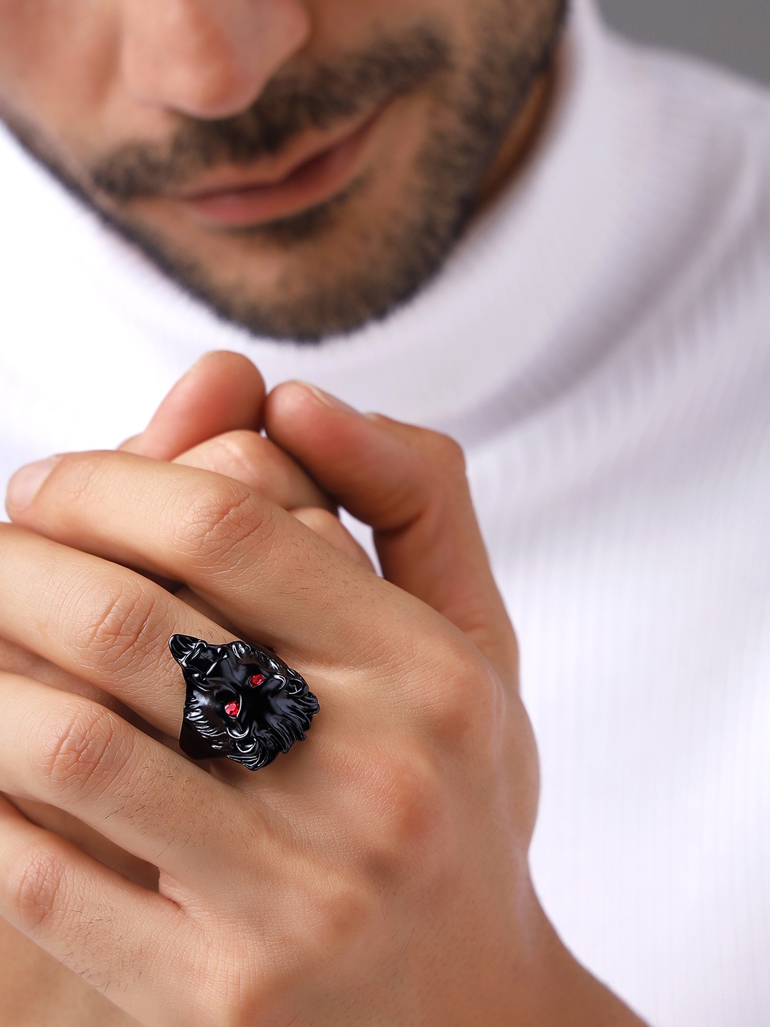 

Bold by Priyaasi Men Onyx-Studded Finger Ring, Black