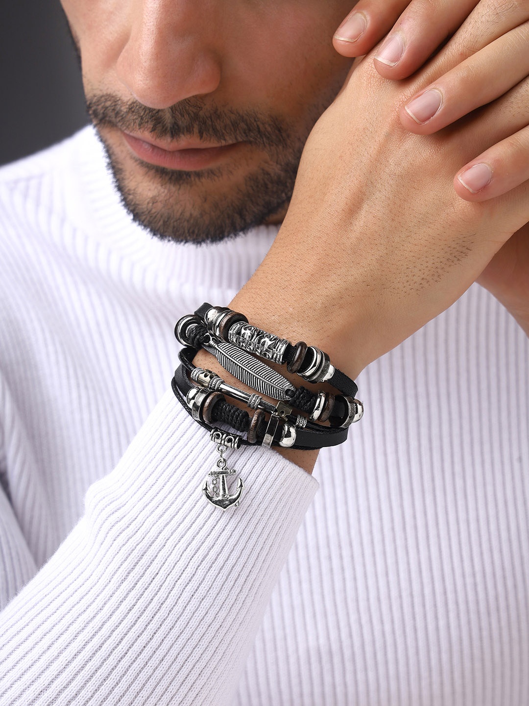 

Bold by Priyaasi Silver-Plated Beaded Brass Multistrand Bracelet