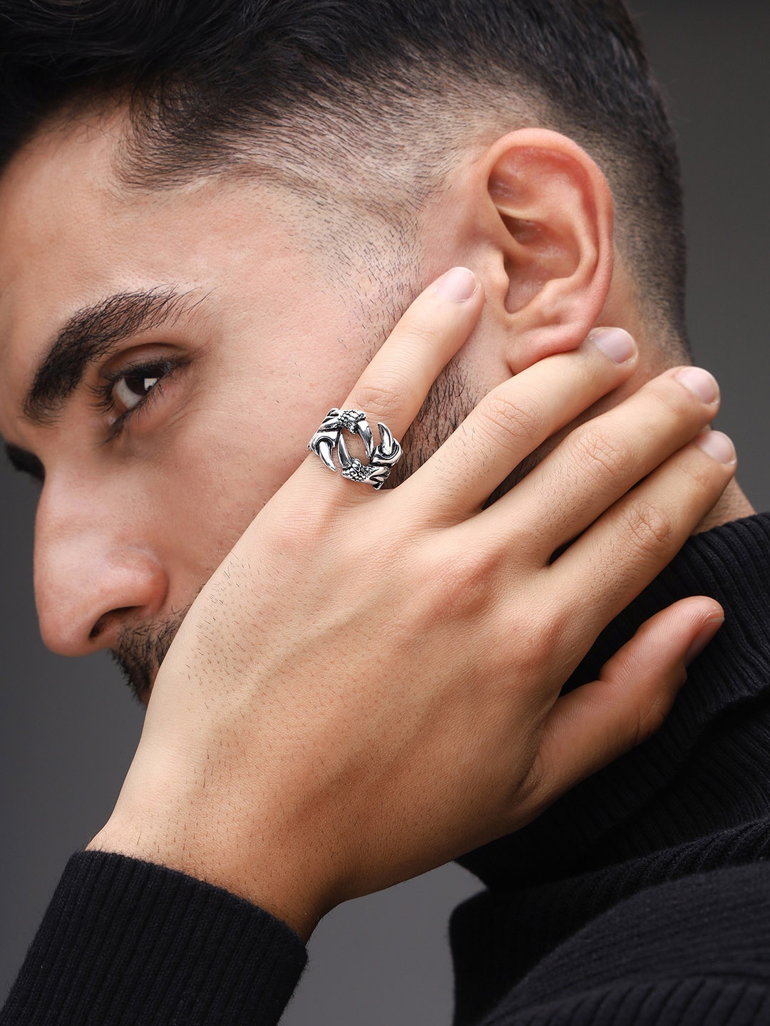 

Bold by Priyaasi Men Silver-Plated Adjustable Finger Rings