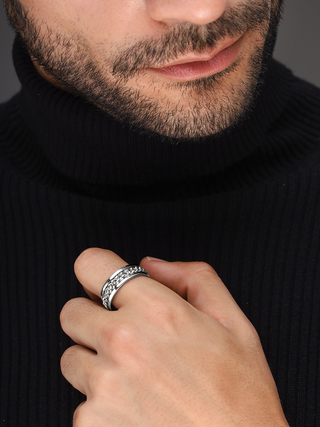 

Bold by Priyaasi Men Silver-Plated Adjustable Finger Rings