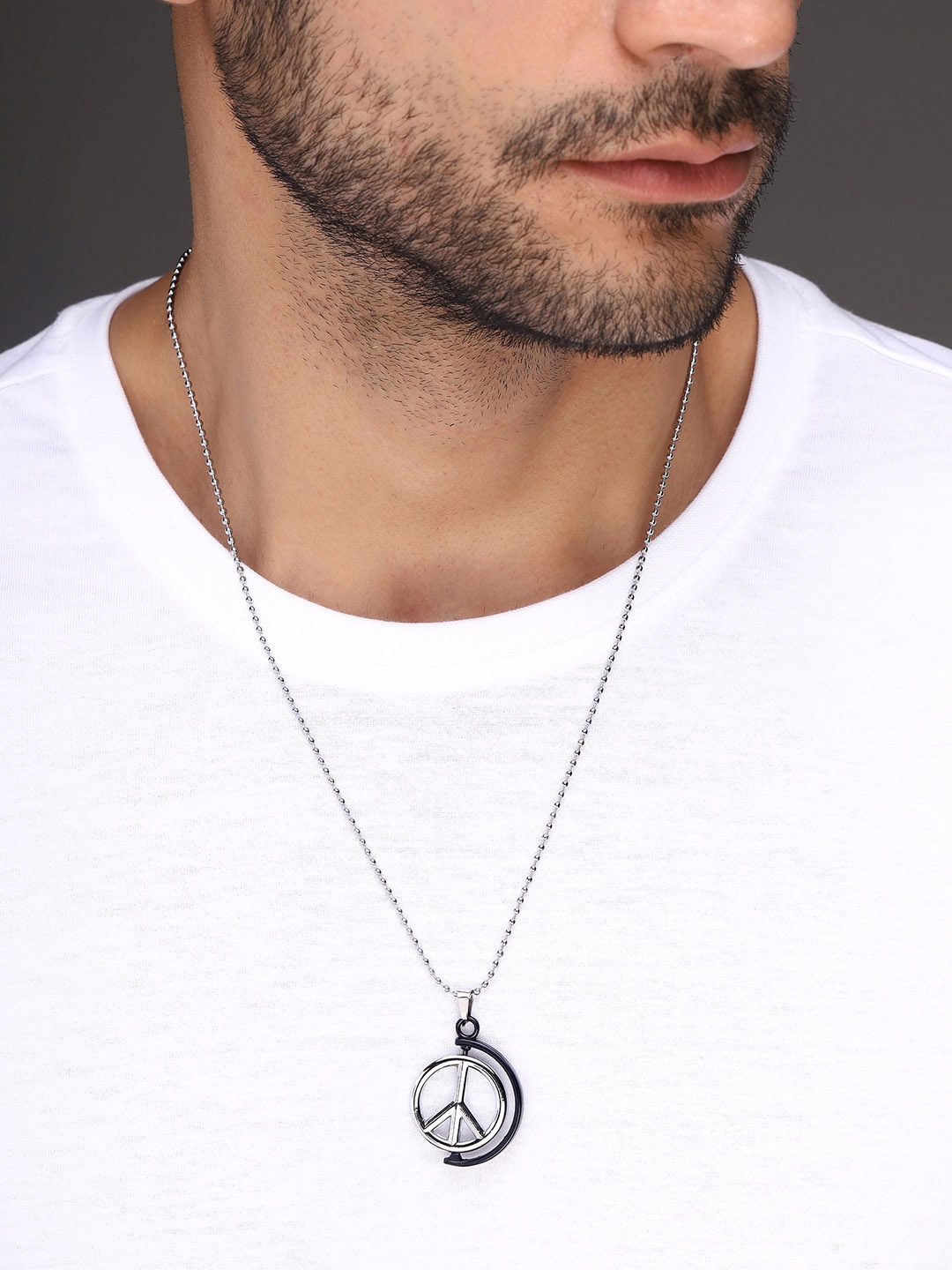 

Bold by Priyaasi Silver-Plated Peace Sign Anjaan Slide Charm Pendant With Chain