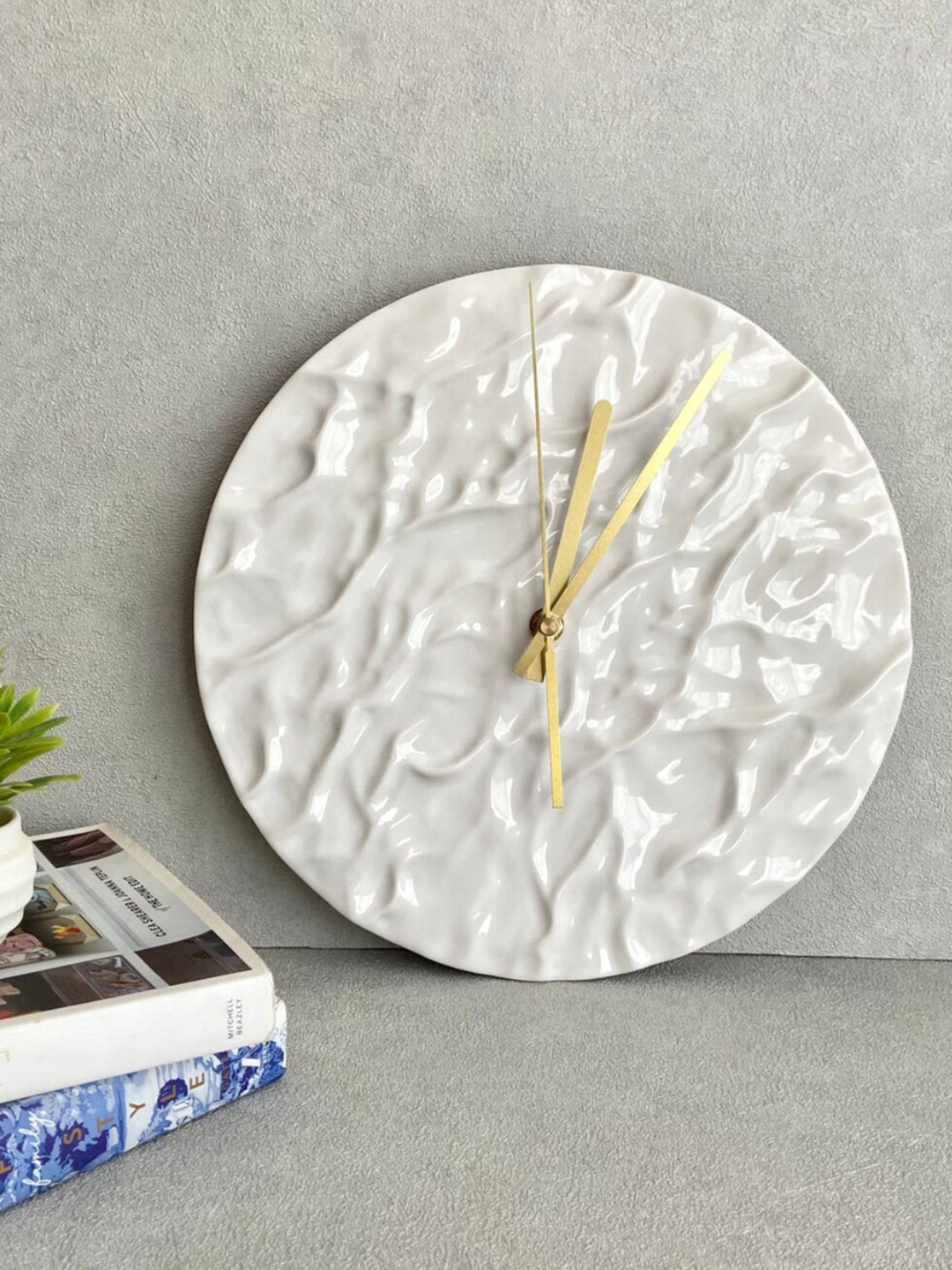 

House of Objects White & Beige Textured Contemporary Round Wall Clock