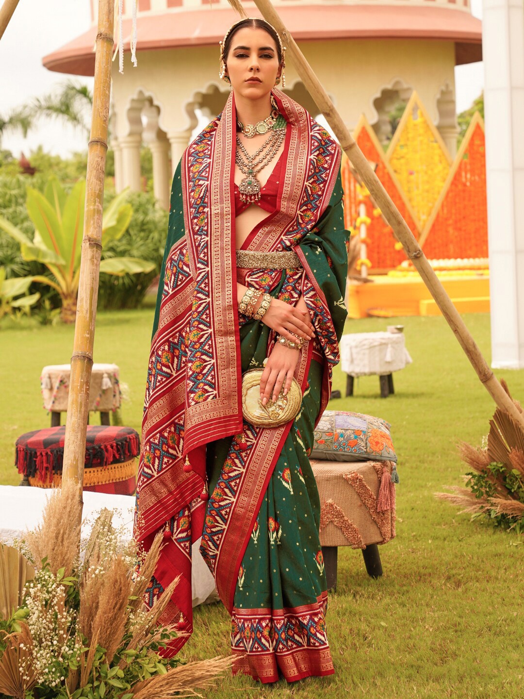 

Anouk Ethnic Motifs Printed Patola Saree, Green