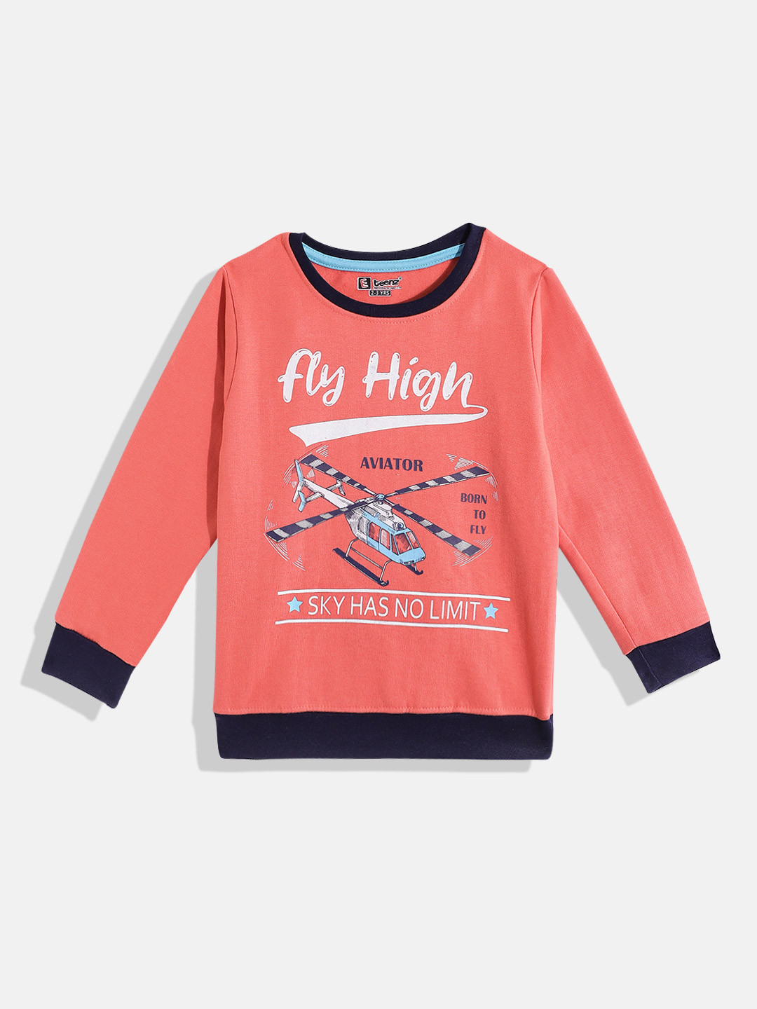 

Eteenz Boys Printed Cotton Sweatshirt, Coral