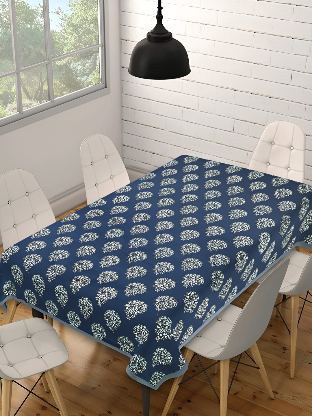 

Texstylers Navy Blue & Green Floral Printed Cotton 6 Seater Anti-Slip Table Cover