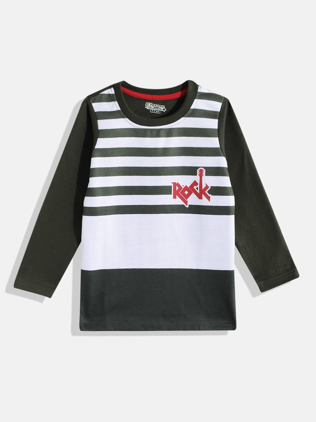 

Eteenz Boys Striped Cotton Sweatshirt, Olive