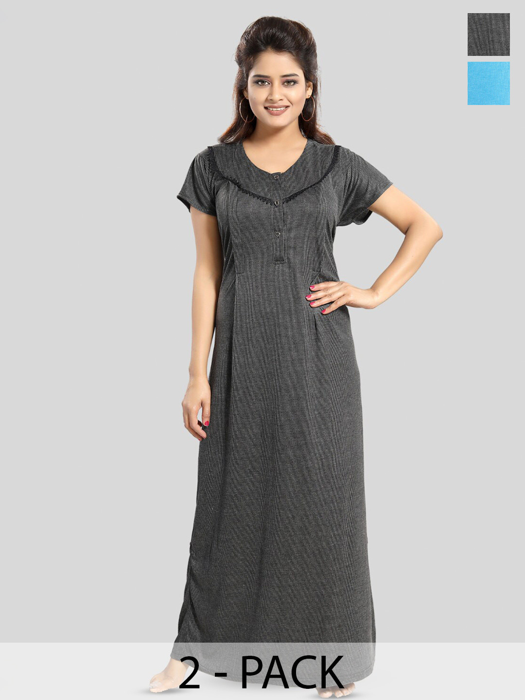 

Fabme Pack Of 2 Striped Maternity Maxi Nightdress, Grey