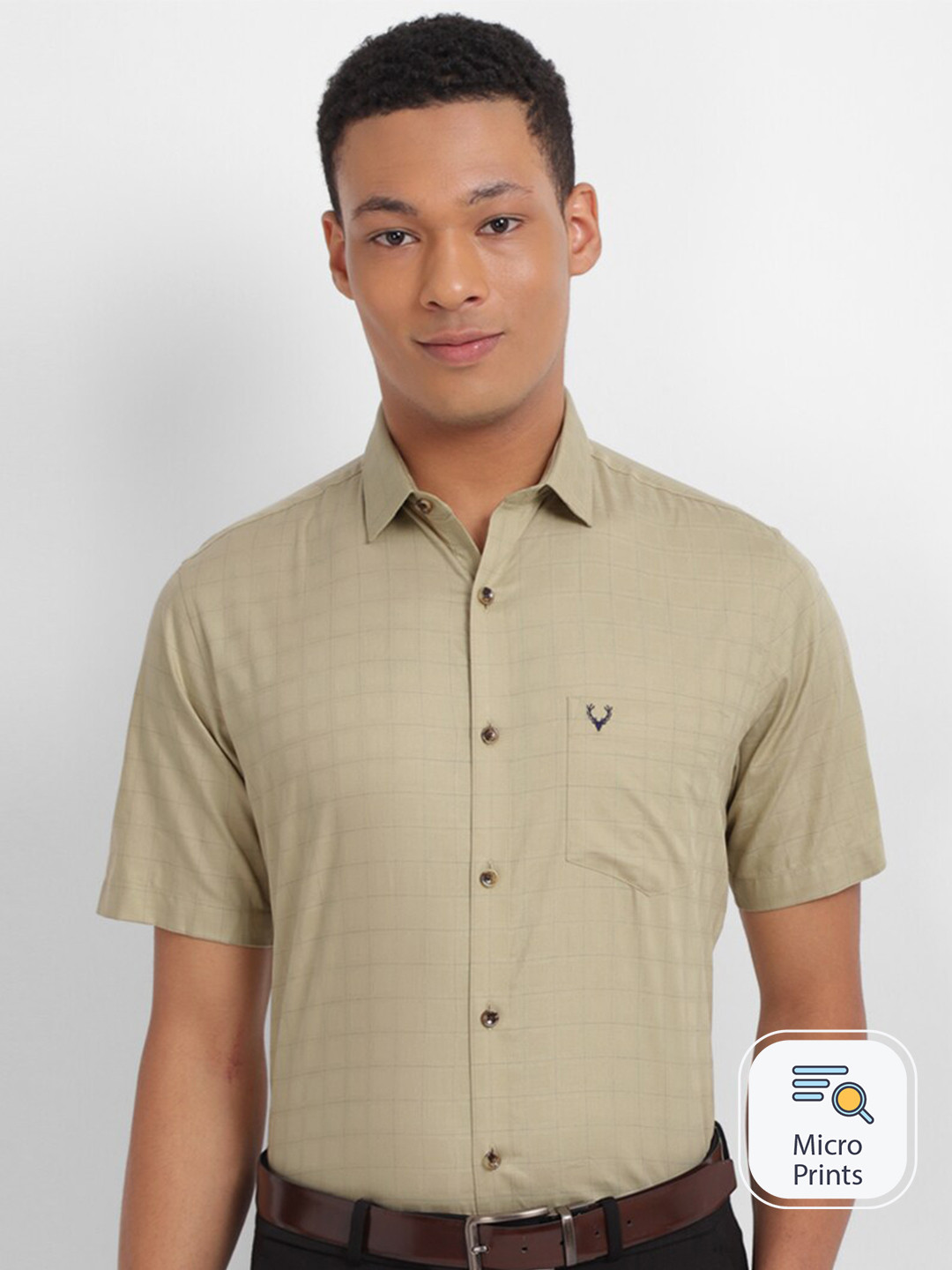 

Allen Solly Slim Fit Windowpane Checked Pure Cotton Formal Shirt, Beige