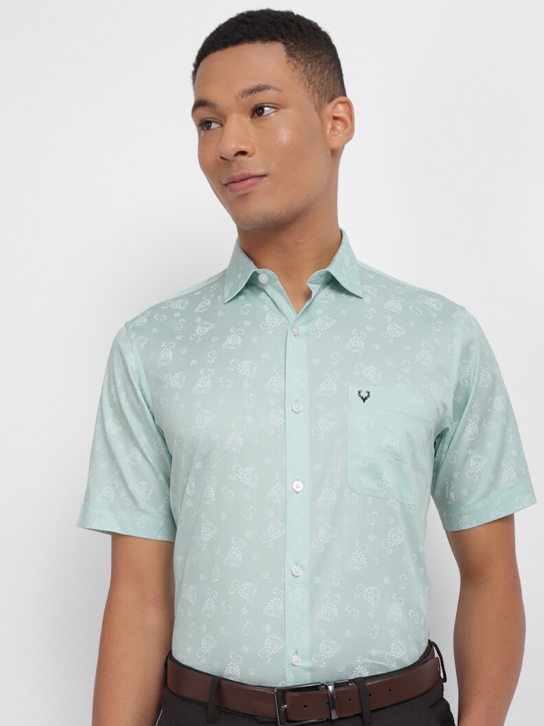 

Allen Solly Printed Slim Fit Classic Cotton Formal Shirt, Blue
