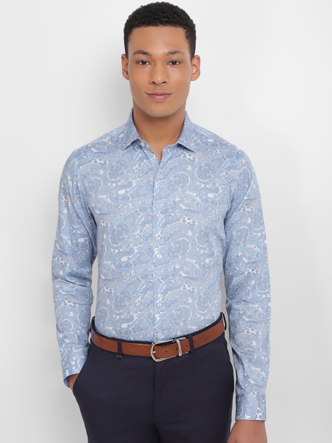 

Allen Solly Slim Fit Ethnic Motifs Printed Pure Cotton Formal Shirt, Blue