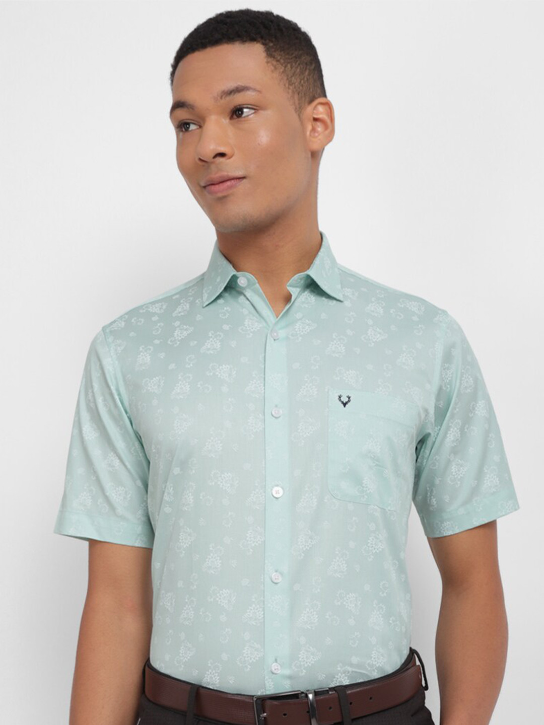 

Allen Solly Floral Printed Slim Fit Pure Cotton Formal Shirt, Sea green