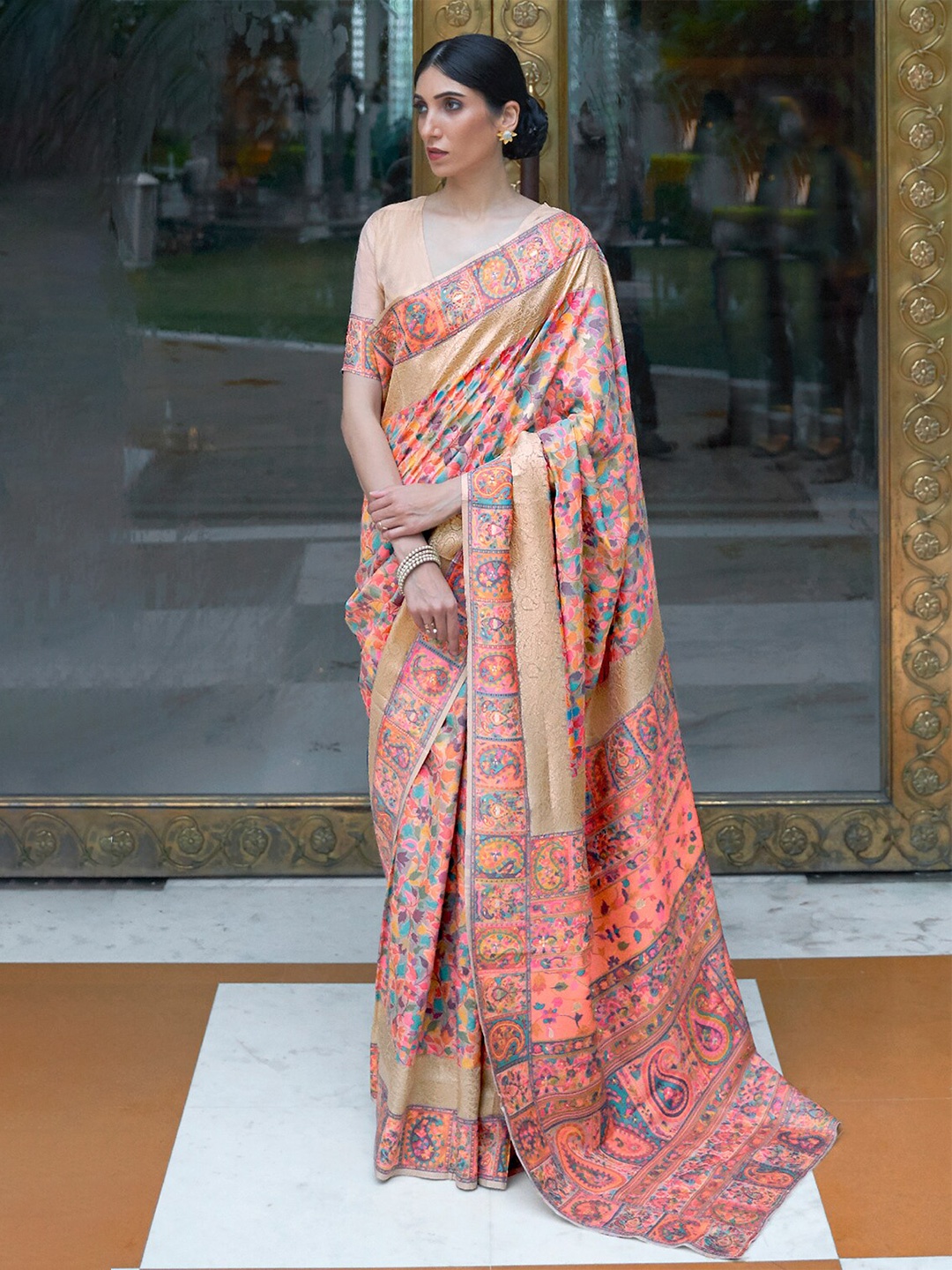 

DEVATITHI Paisley Woven Design Saree, Pink