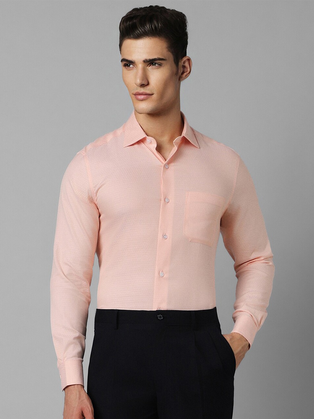 

Louis Philippe Long Sleeves Spread Collar Pure Cotton Formal Shirt, Pink
