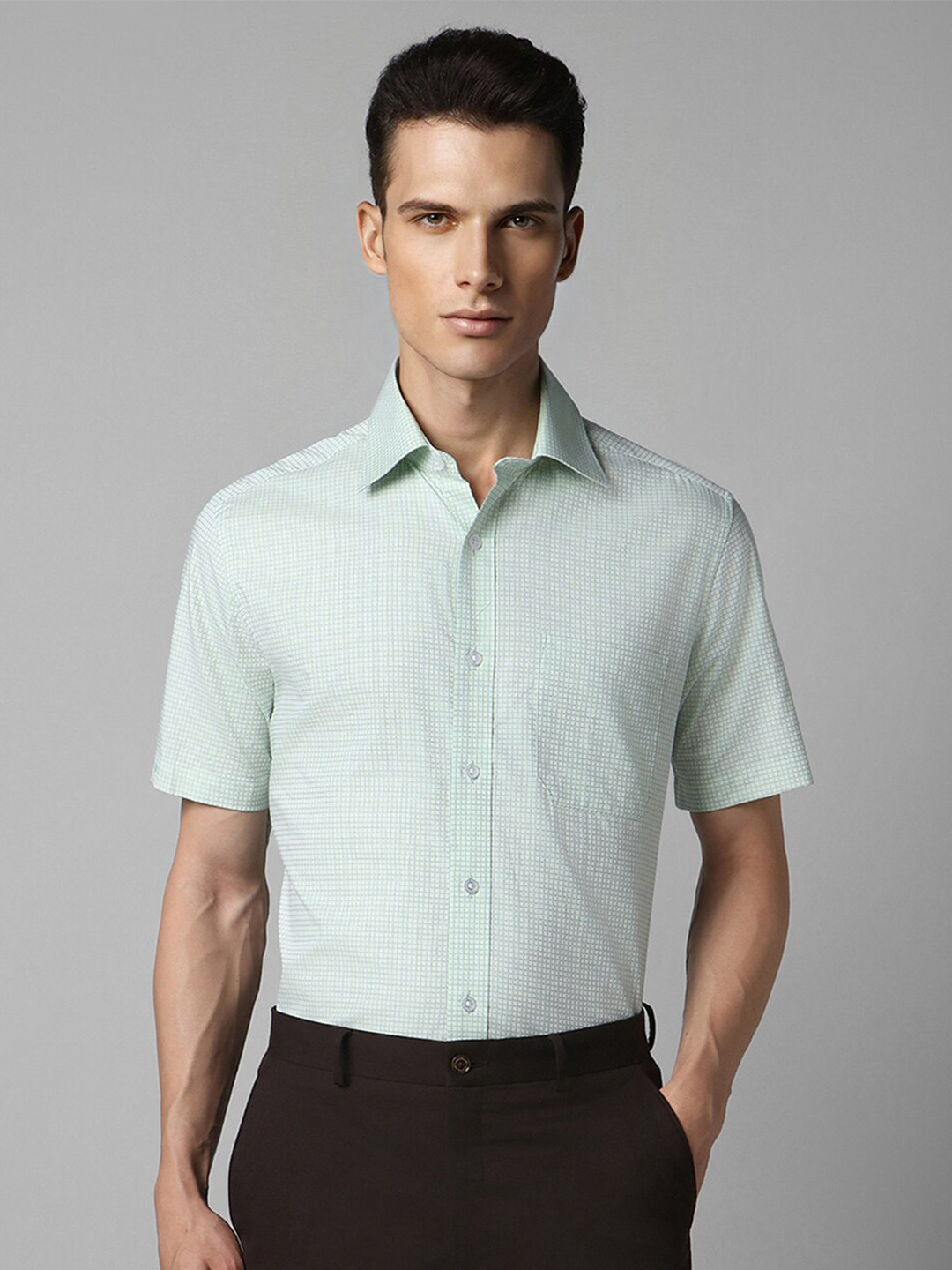 

Louis Philippe Micro Checked Pure Cotton Formal Shirt, Green