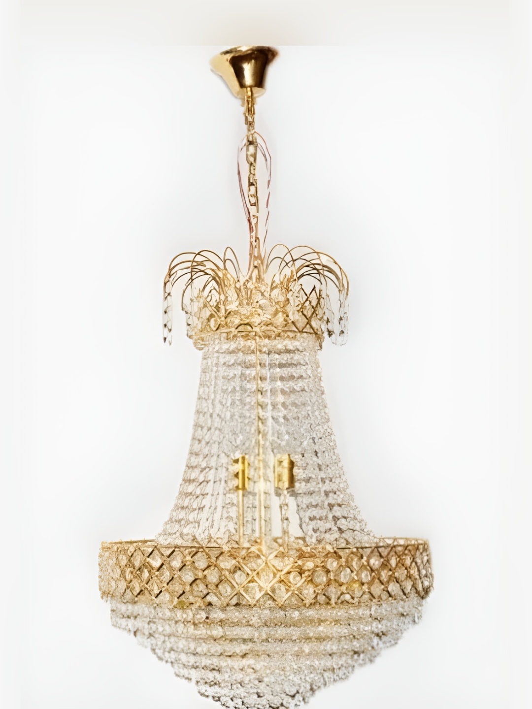 

SHRI MAHAL ANTIQUES Gold Toned Textured Metal Crystal Big Size Jhumar Ceiling Lamp