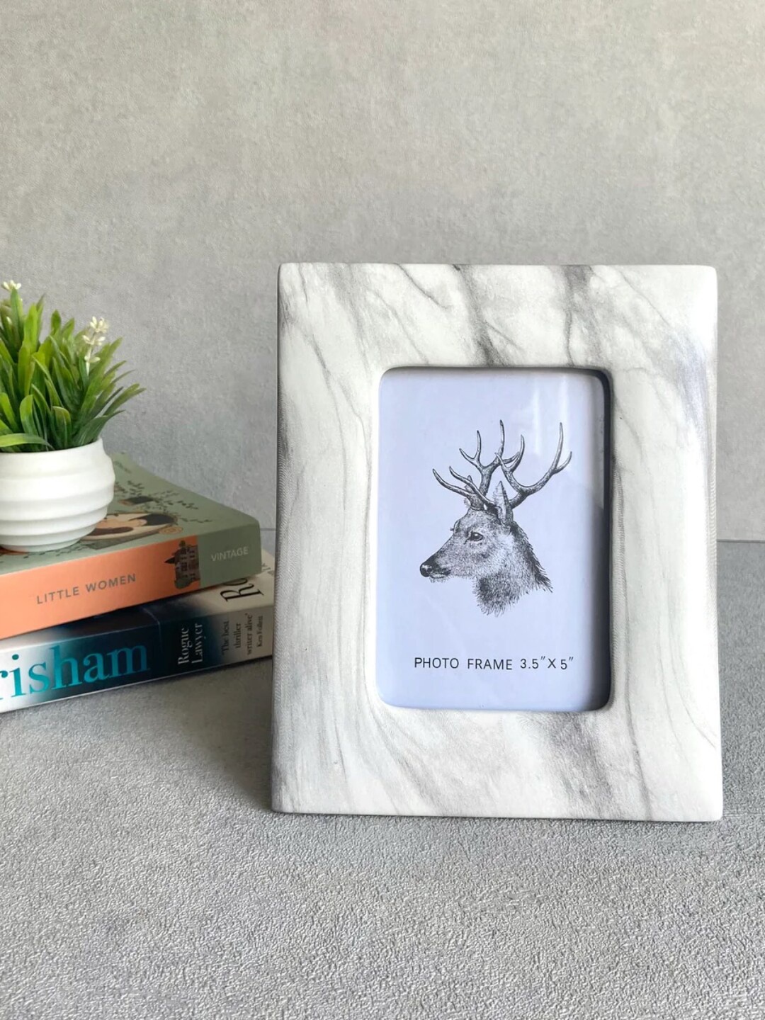

House of Objects White Ceramic Marble Finish Table Top Photo Frame