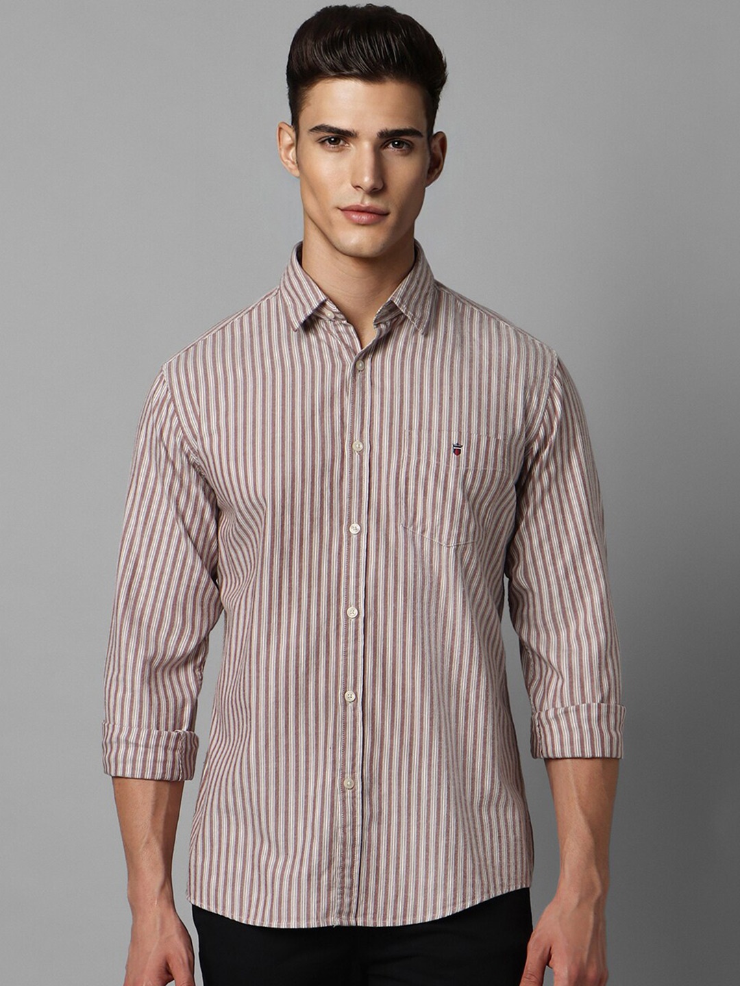 

Louis Philippe Sport Striped Slim Fit Pure Cotton Shirt, Brown