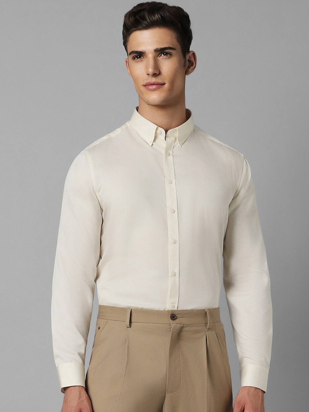 

Louis Philippe Sport Button-Down Collar Slim Fit Pure Cotton Formal Shirt, Cream