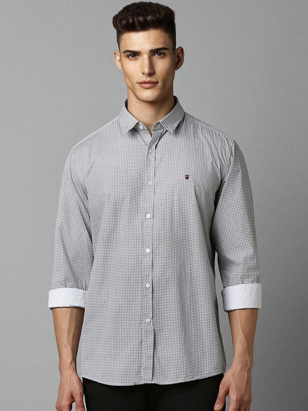 

Louis Philippe Sport Micro Ditsy Printed Slim Fit Pure Cotton Shirt, Grey