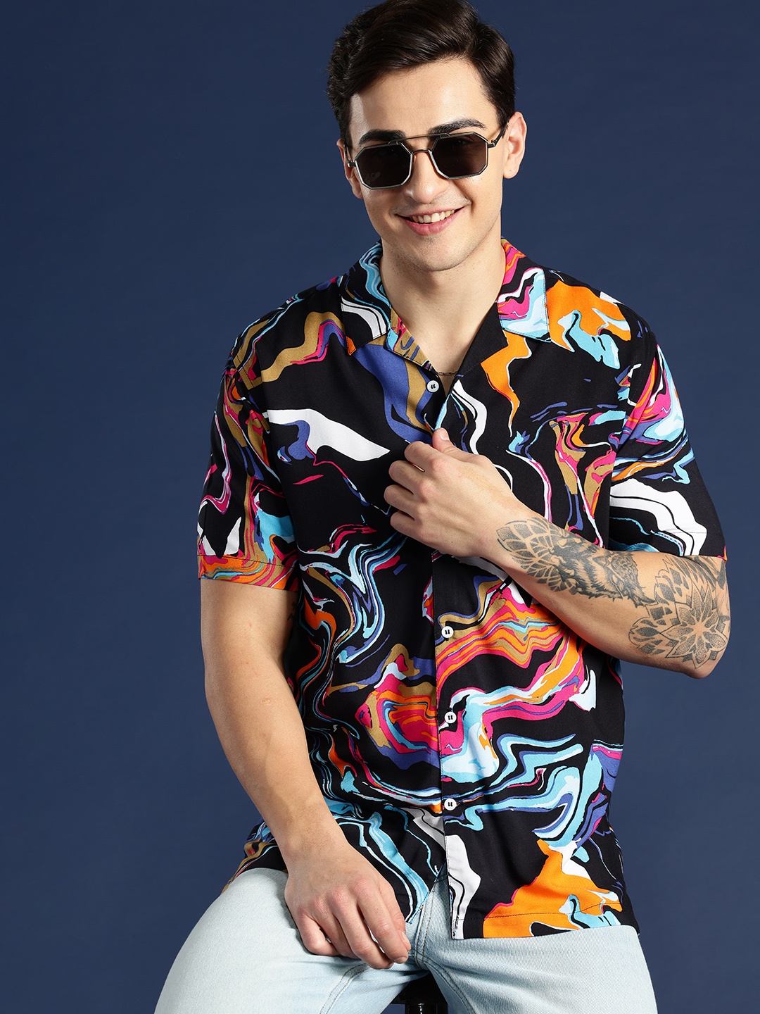 

Mast & Harbour Men Printed Casual Shirt, Black