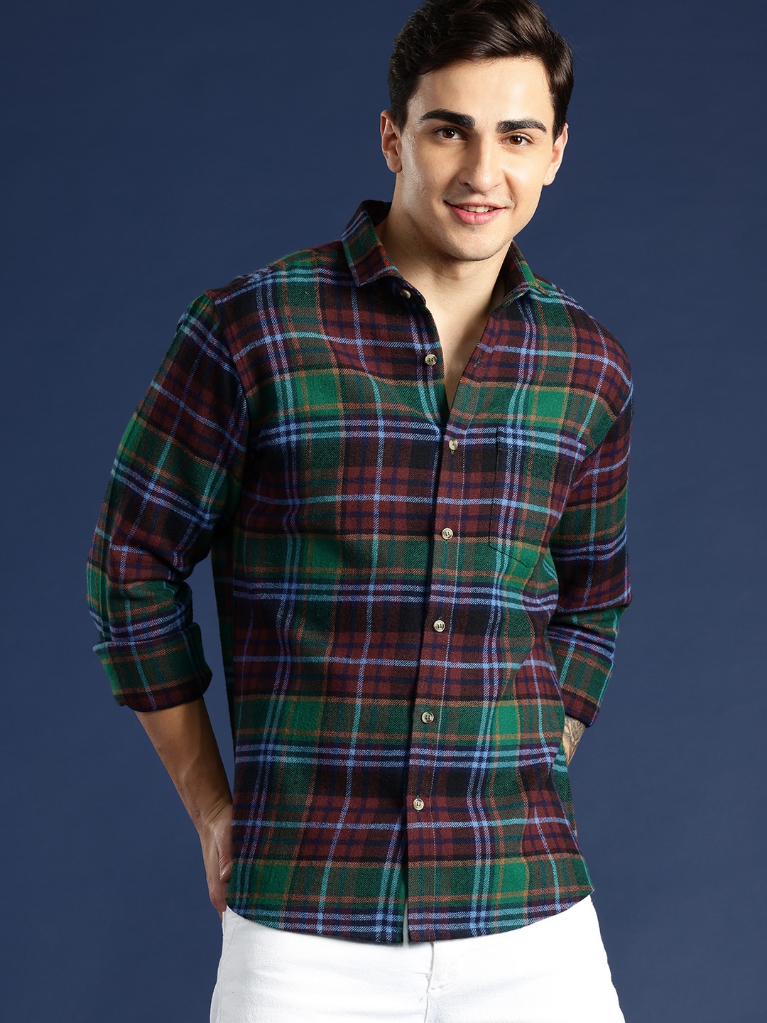 

Mast & Harbour Men Slim Fit Tartan Checked Casual Shirt, Maroon