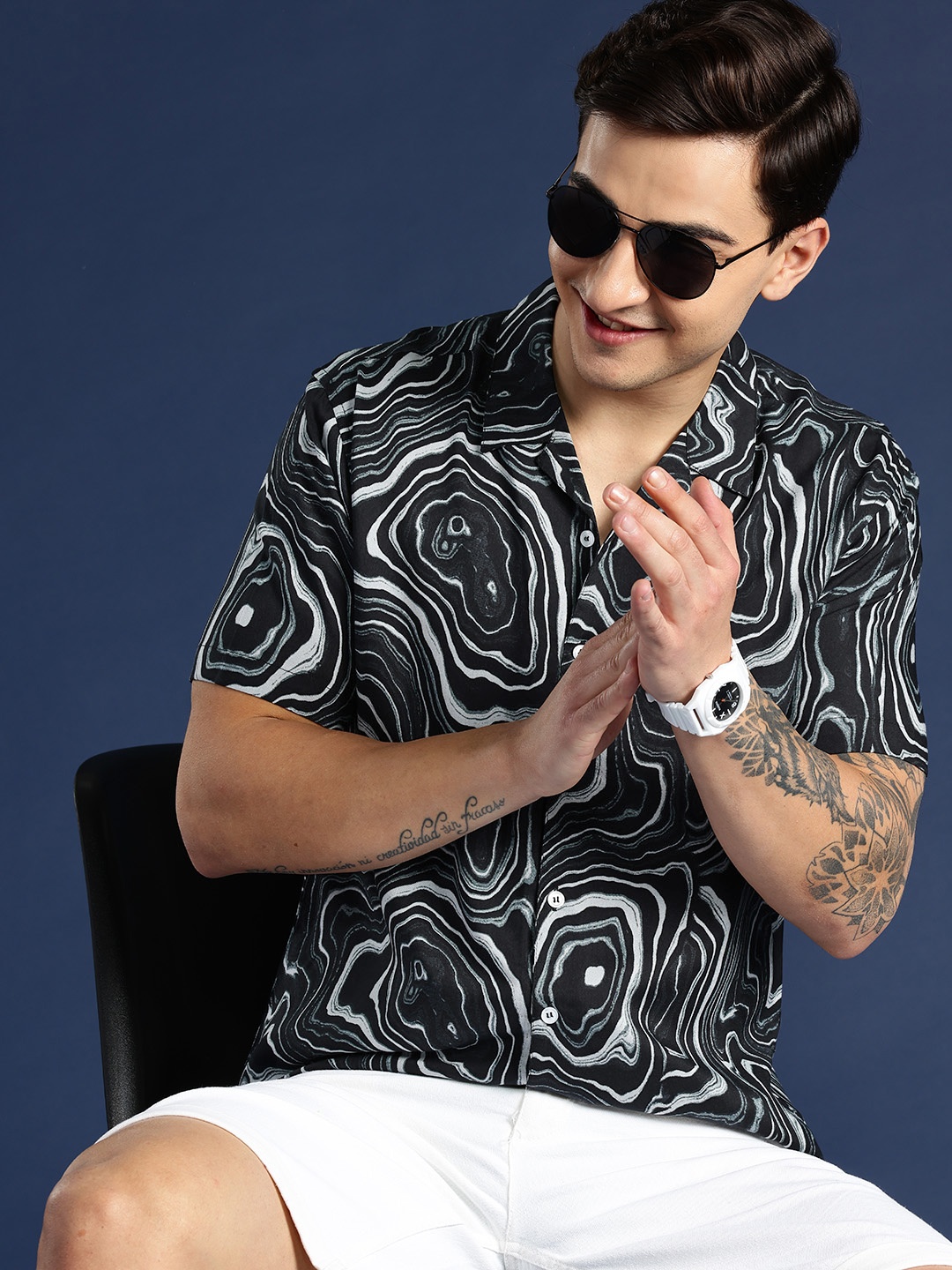 

Mast & Harbour Men Opaque Printed Casual Shirt, Black