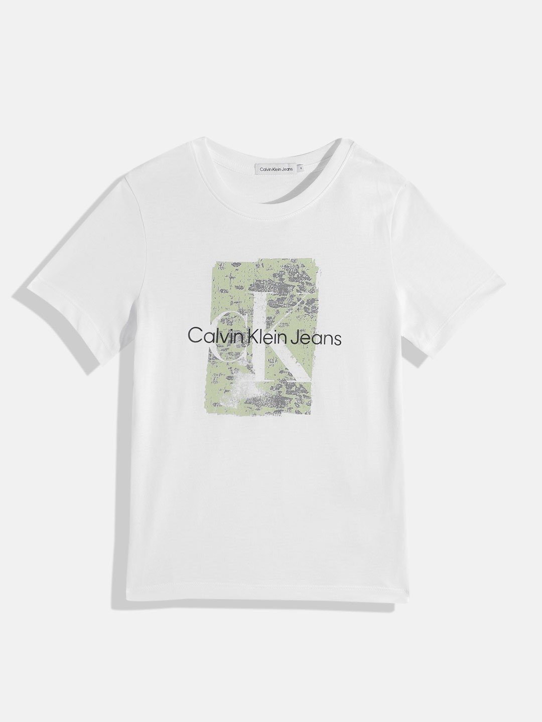 

Calvin Klein Jeans Boys Brand Logo Printed Round-Neck Pure Cotton T-shirt, White