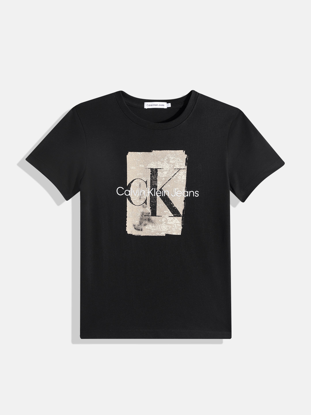 

Calvin Klein Jeans Boys Brand Logo Printed Round-Neck Pure Cotton T-shirt, Black