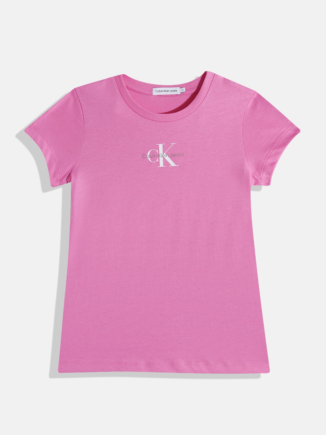

Calvin Klein Jeans Girls Brand Logo Print Detail Round-Neck Pure Cotton T-shirt, Pink