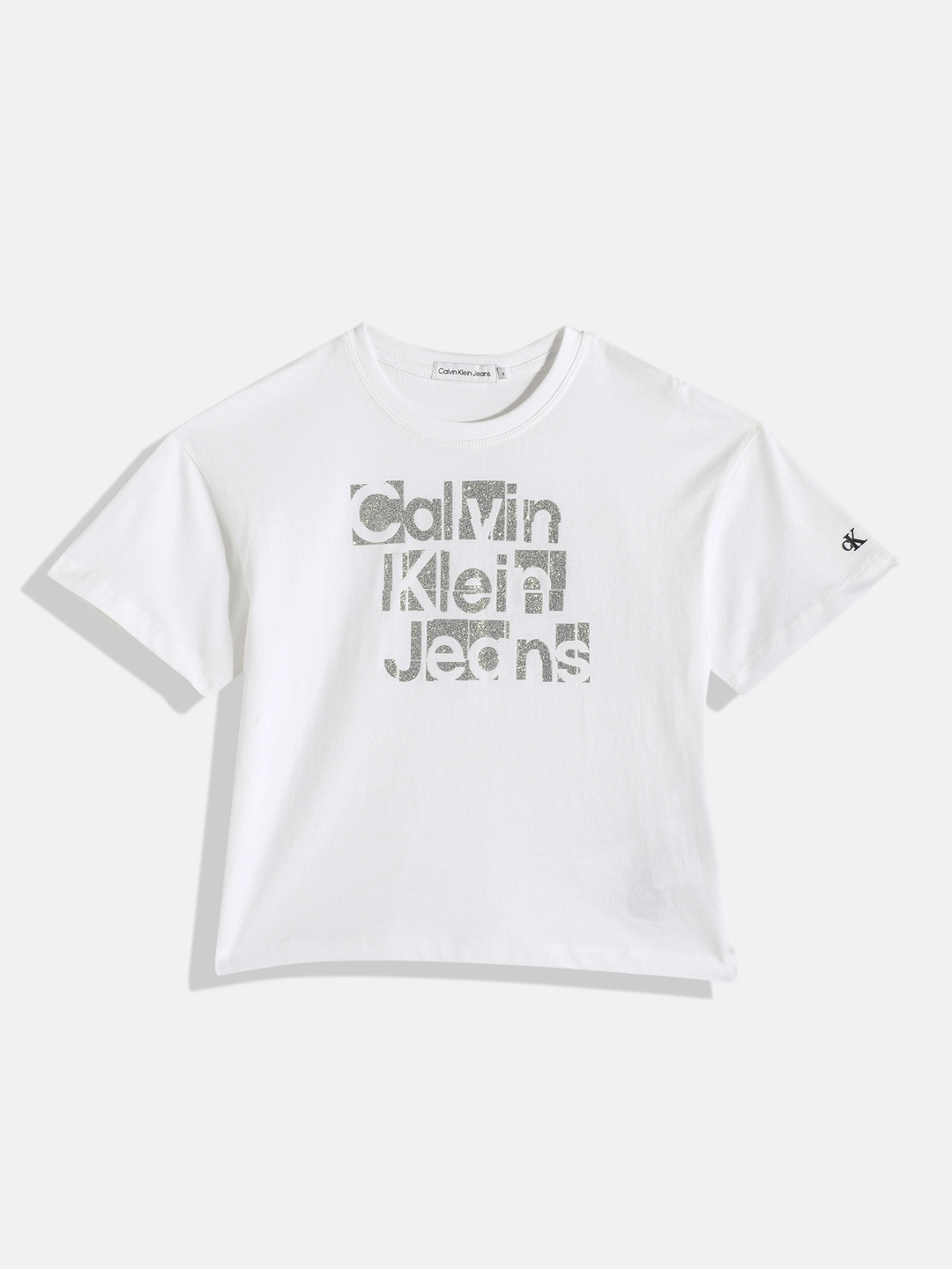 

Calvin Klein Jeans Girls Brand Logo Printed Pure Cotton T-shirt, White