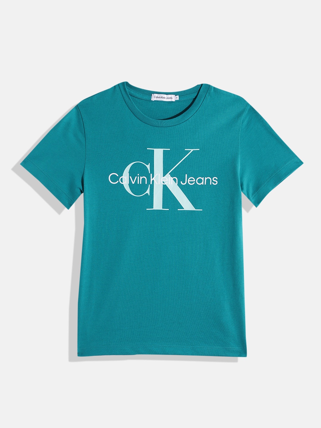 

Calvin Klein Jeans Kids Pure Cotton Brand Logo Printed T-shirt, Teal