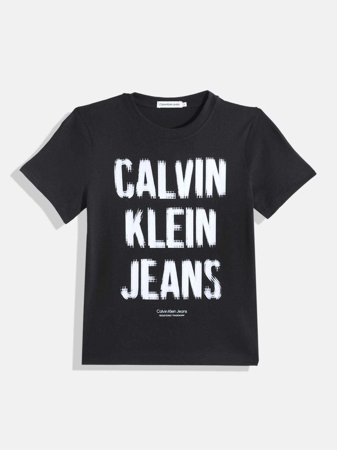 

Calvin Klein Jeans Boys Brand Logo Printed Round-Neck Pure Cotton T-shirt, Black