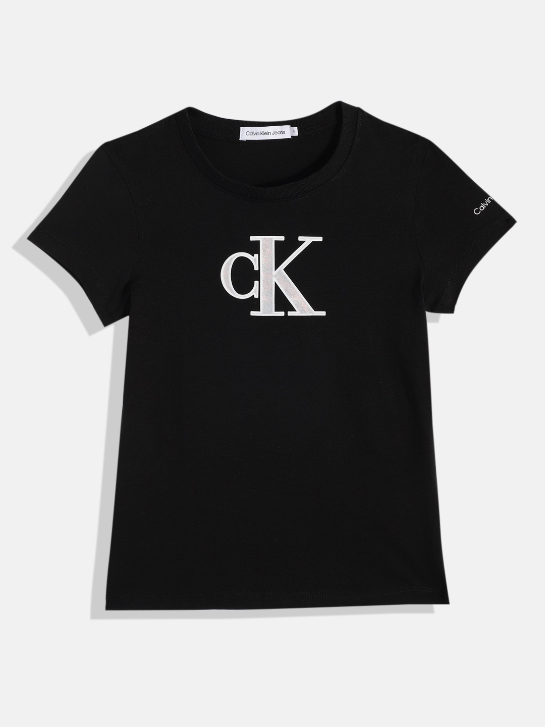

Calvin Klein Jeans Girls Brand Logo Printed Pure Cotton T-shirt, Black