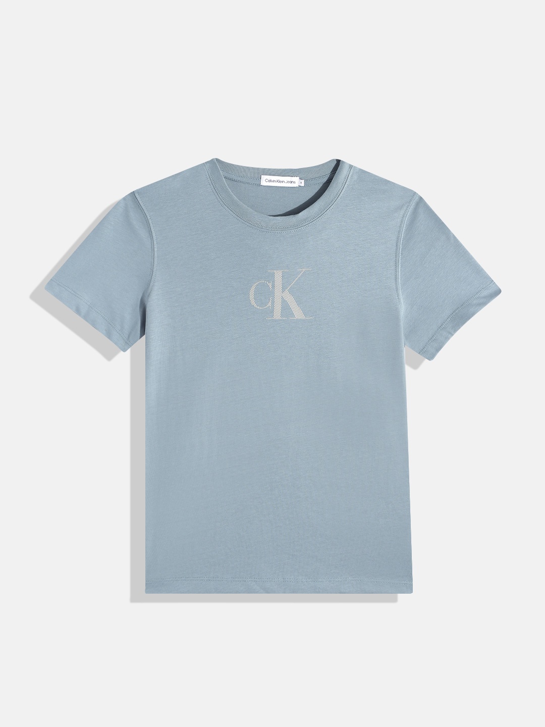 

Calvin Klein Jeans Boys Brand Logo Print Detail Round-Neck Pure Cotton T-shirt, Blue