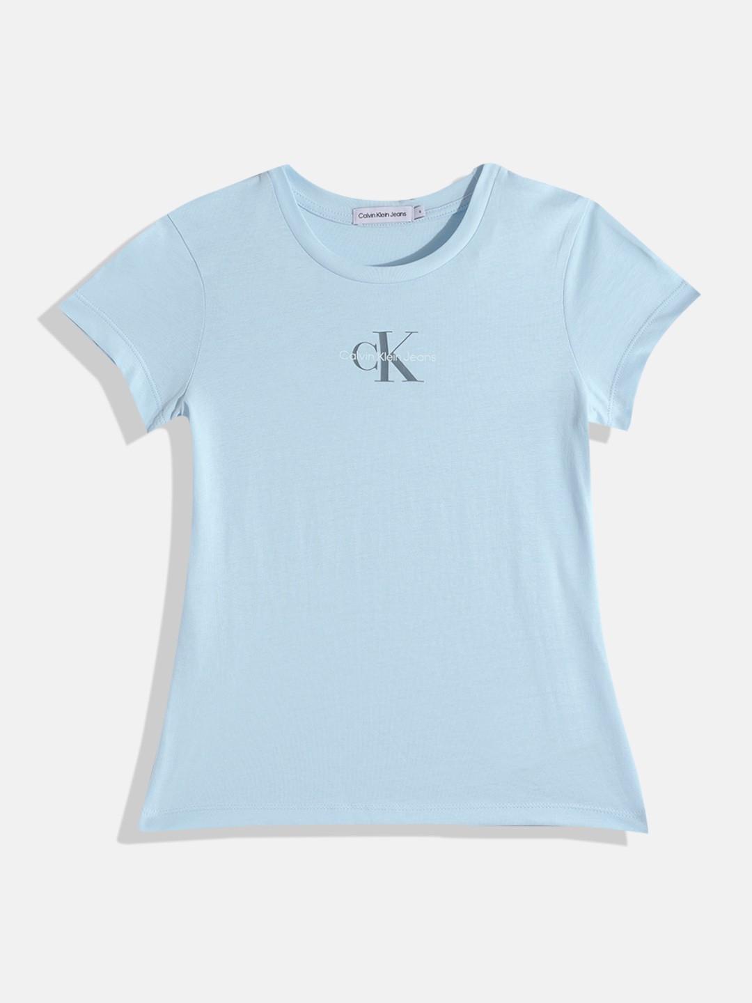 

Calvin Klein Jeans Girls Brand Logo Print Detail Round-Neck Pure Cotton T-shirt, Blue