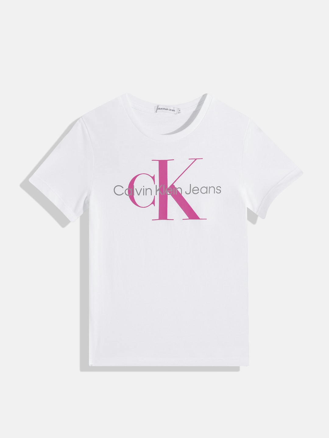 

Calvin Klein Jeans Kids Pure Cotton Brand Logo Printed T-shirt, White