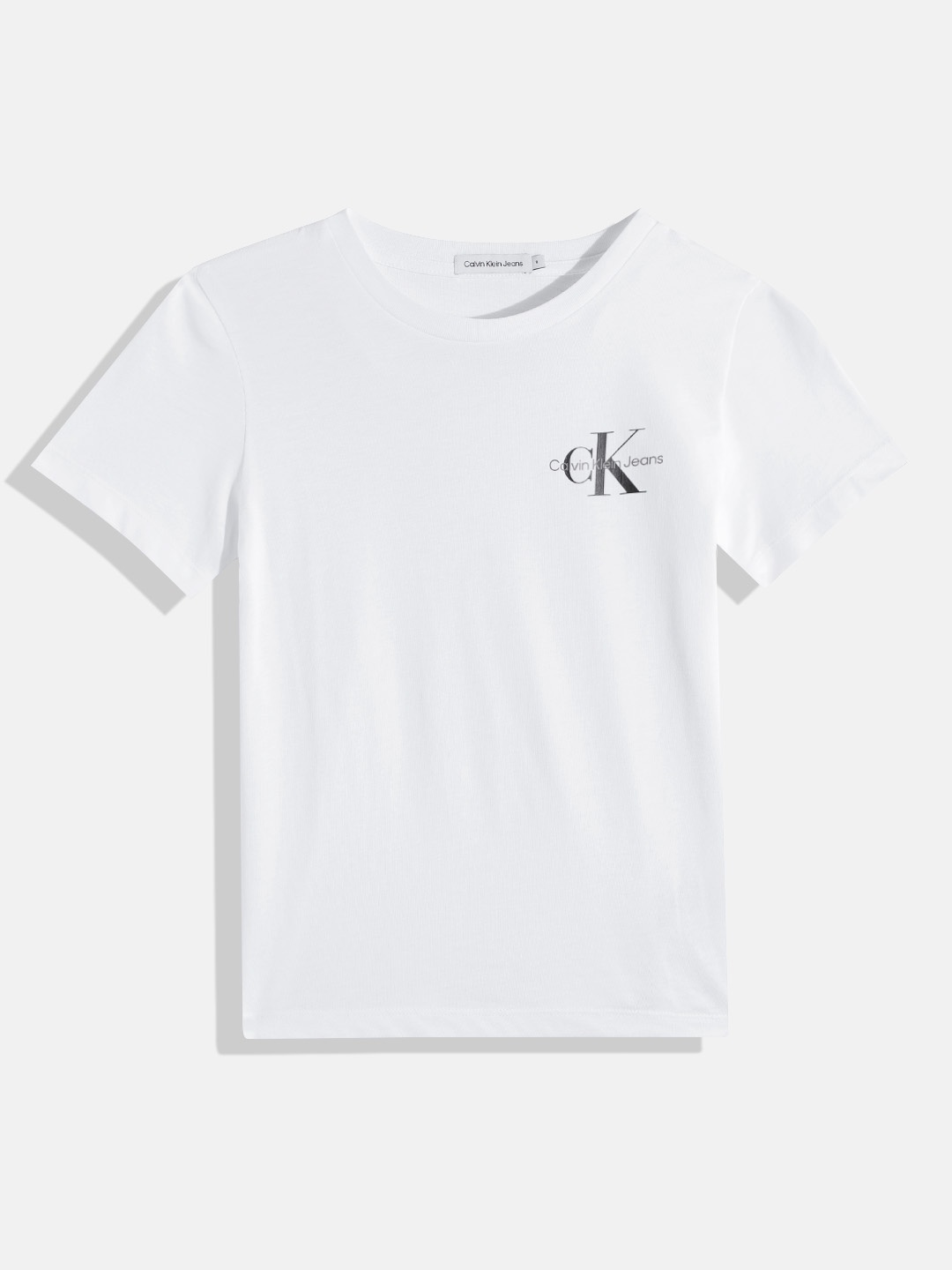 

Calvin Klein Jeans Boys Brand Logo Print Detail Round-Neck Pure Cotton T-shirt, White